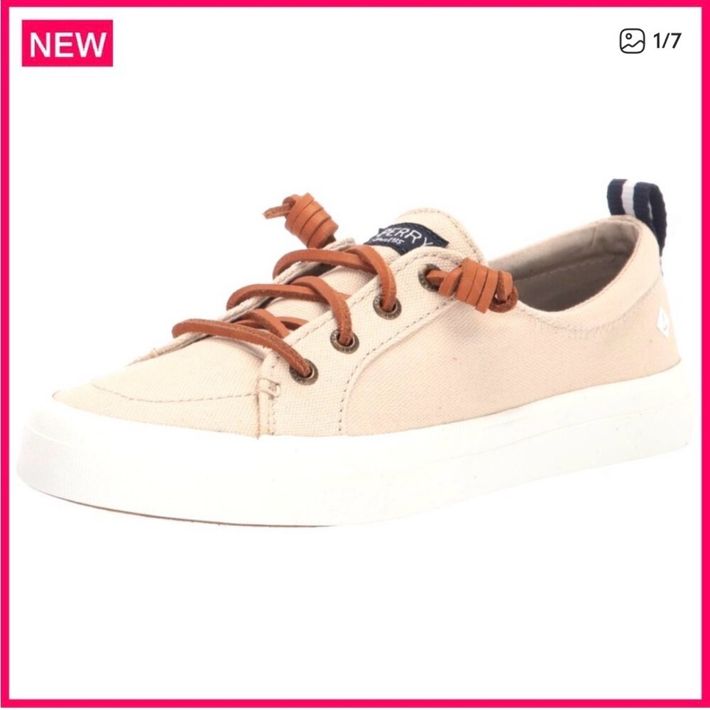 Sperry Crest Vibe Linen Oat Canvas Low-Top Sneaker with Brown Laces